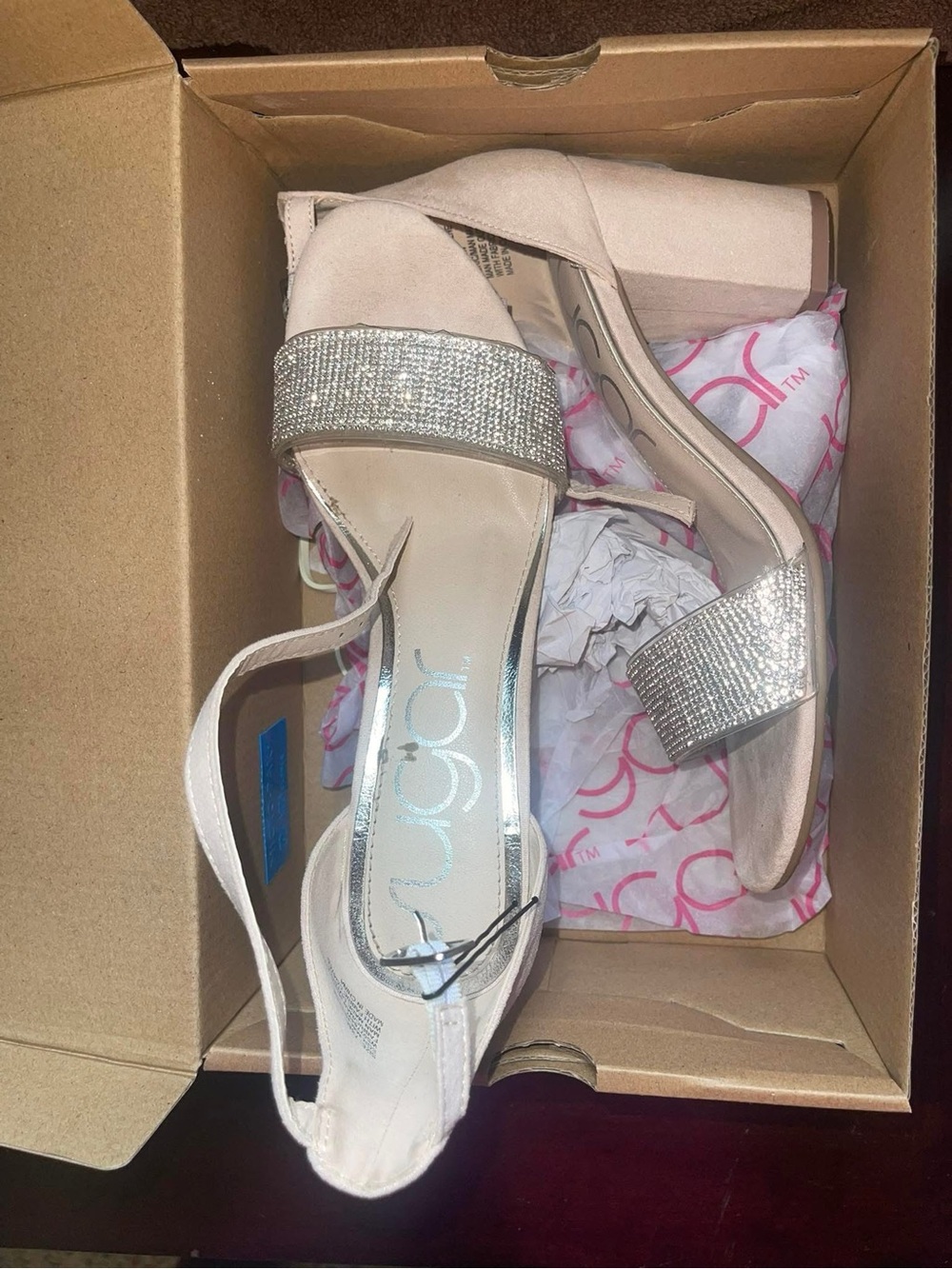 Sugar Champagne Rhinestone Block Heel Sandals